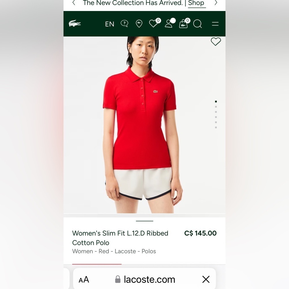 Lacoste | 38 | Women's Slim Fit L.12.D Ribbed Cotton Polo